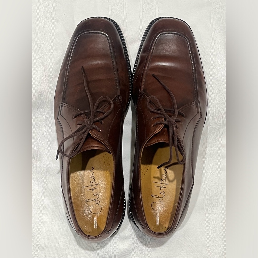 Men's Dark Brown Leather COLE HAAN EATON APRON TOE DERBYLace-Up Shoes, SIZE 9.5M - Picture 1 of 9